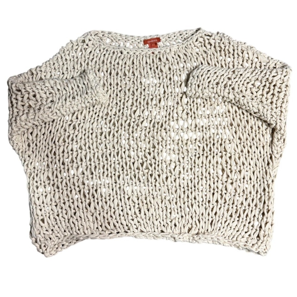 Sundance Open-Weave Crewneck Sweater in Cream